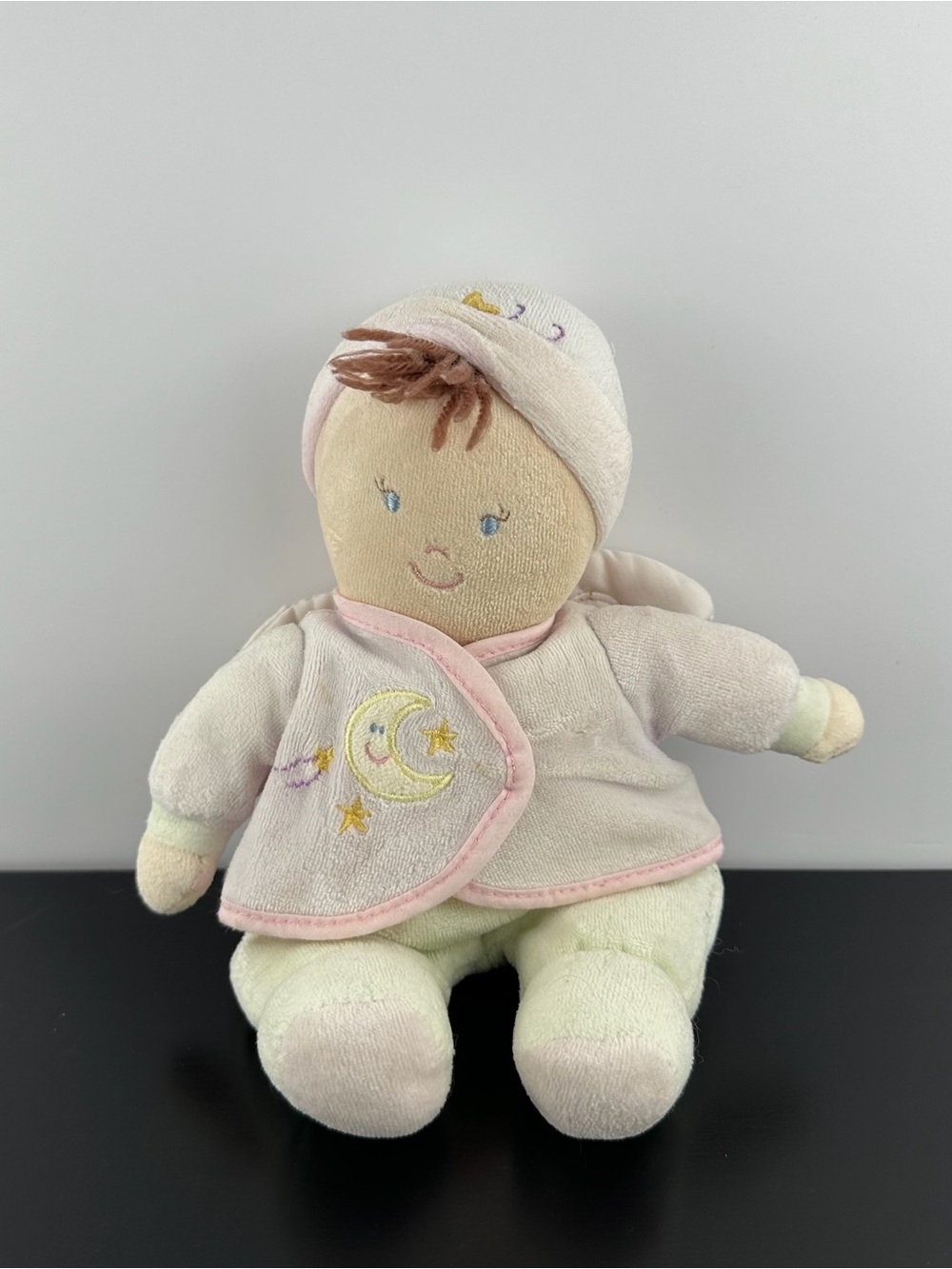 Russ Berrie RARE Baby Girl Angel Wings Doll 10” Plush Moon & Stars Rattle Inside